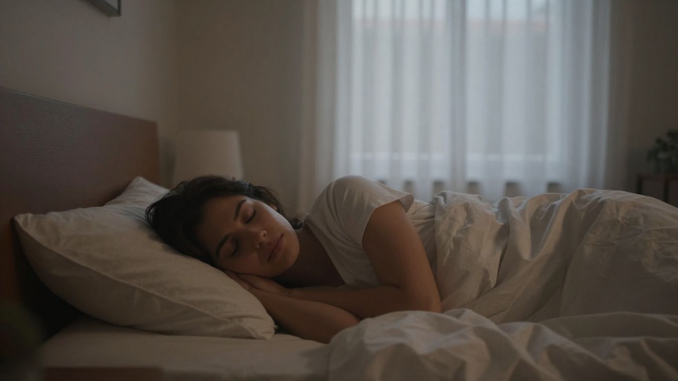 Femeie relaxată în pat, pregătindu-se de somn.