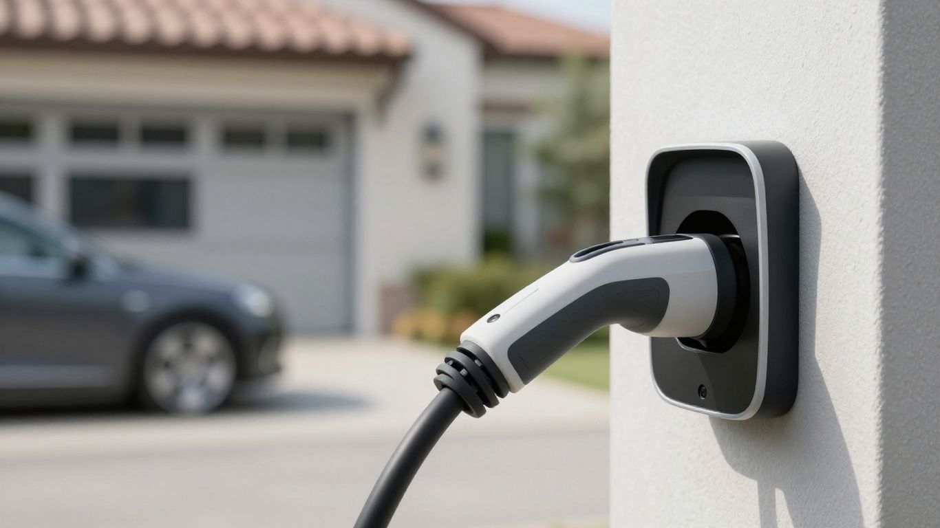 Borne de recharge électrique connectée à un véhicule.