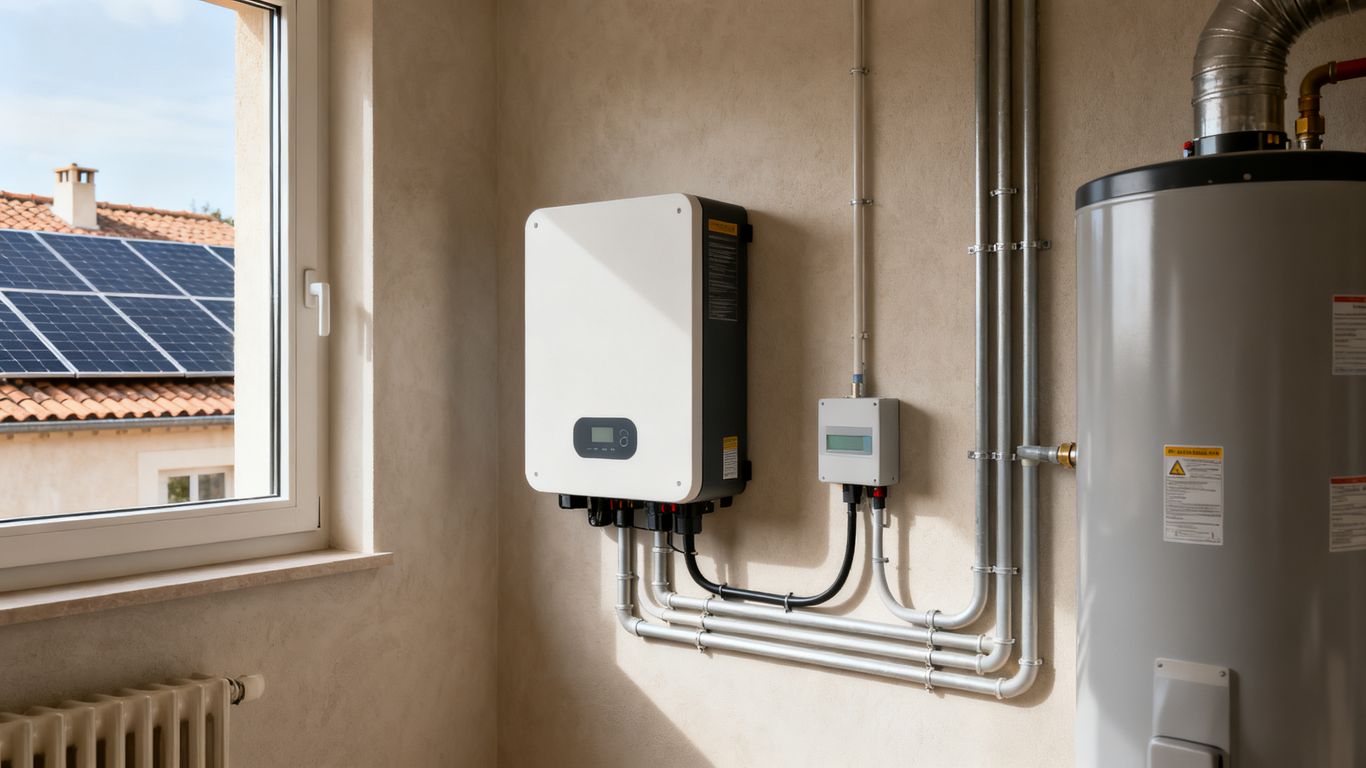 Batterie domestique près d’une installation solaire