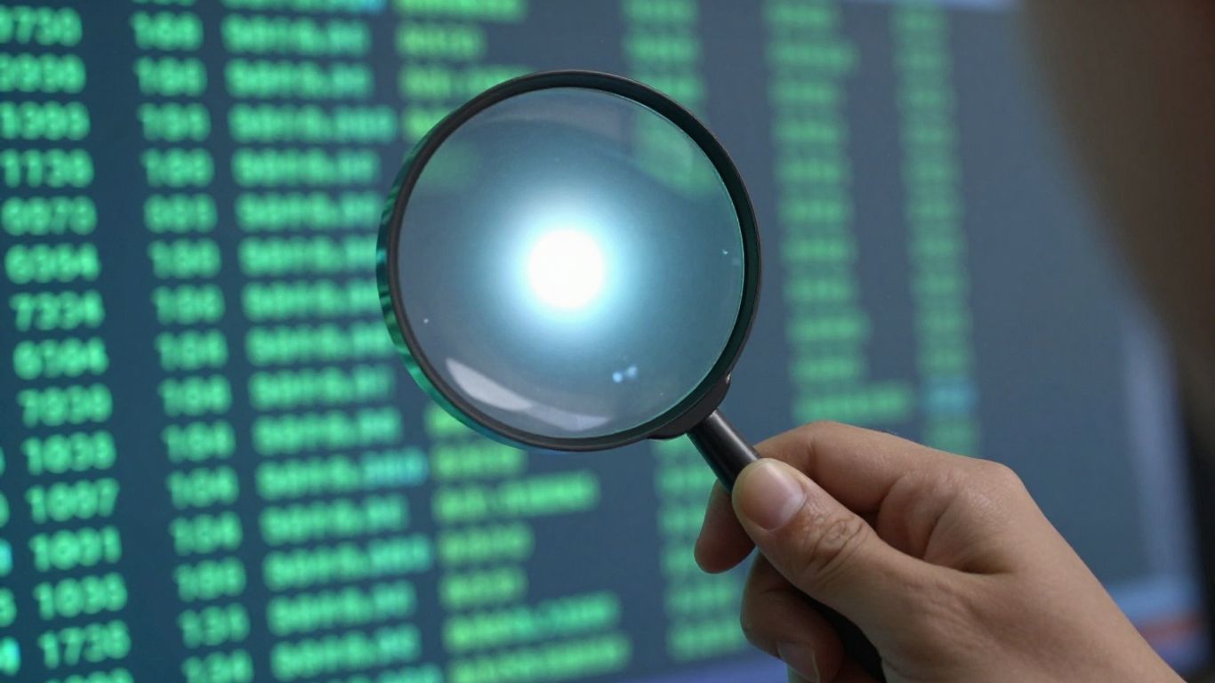 Magnifying glass over data, revealing profit insights.