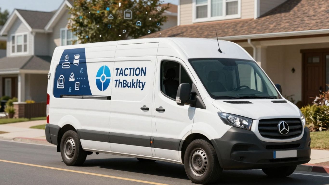 Home services van with digital ad icons