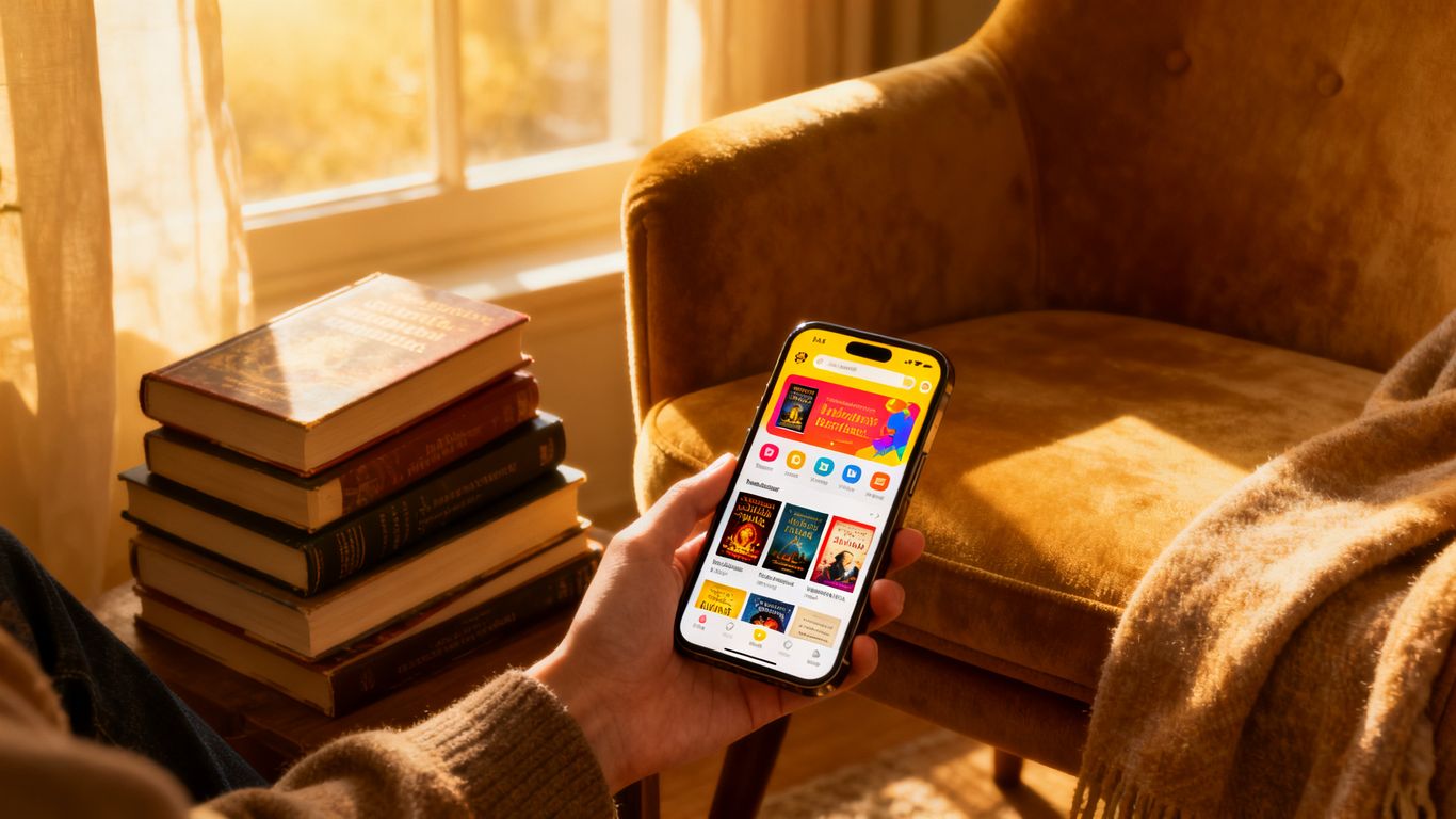 Smartphone app showing book recommendations for reading.