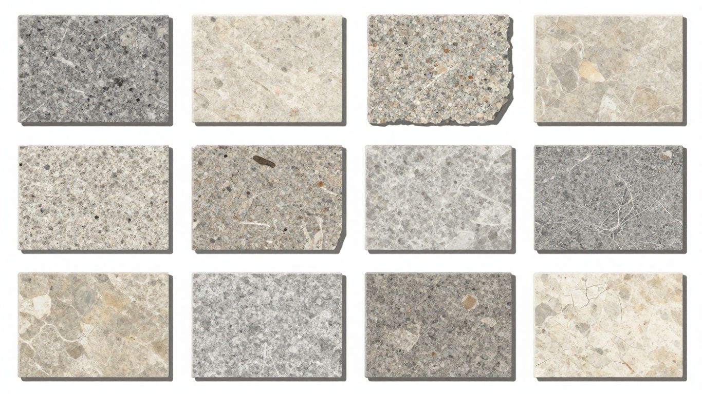 Boceto de baldosas de granito de 12x12 en varios patrones.