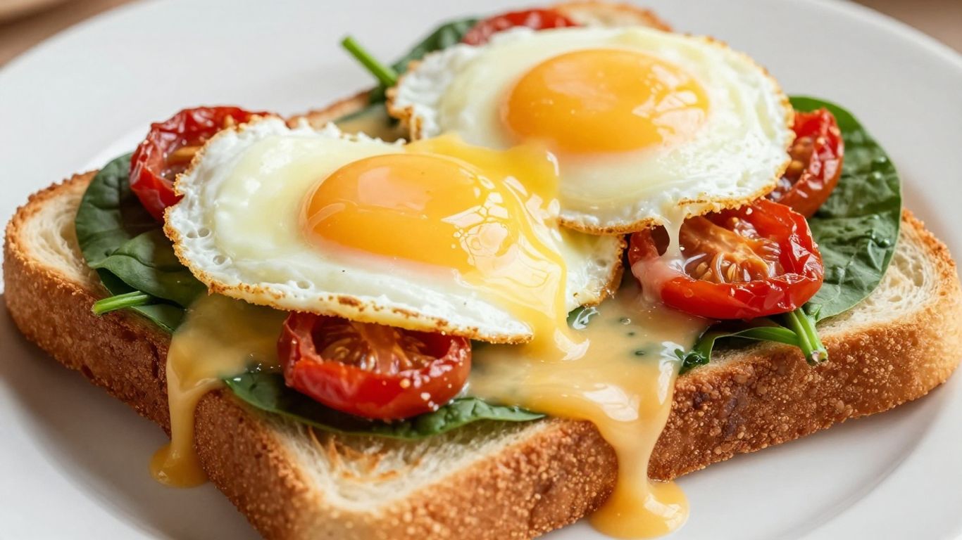 Sun-dried tomato and spinach breakfast sandwich with melted cheese.