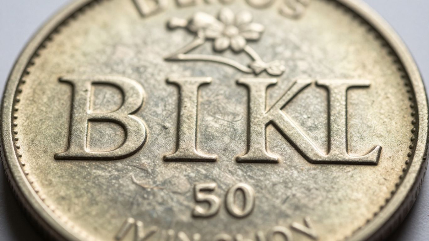 Close-up of a coin showing a detailed mintmark.