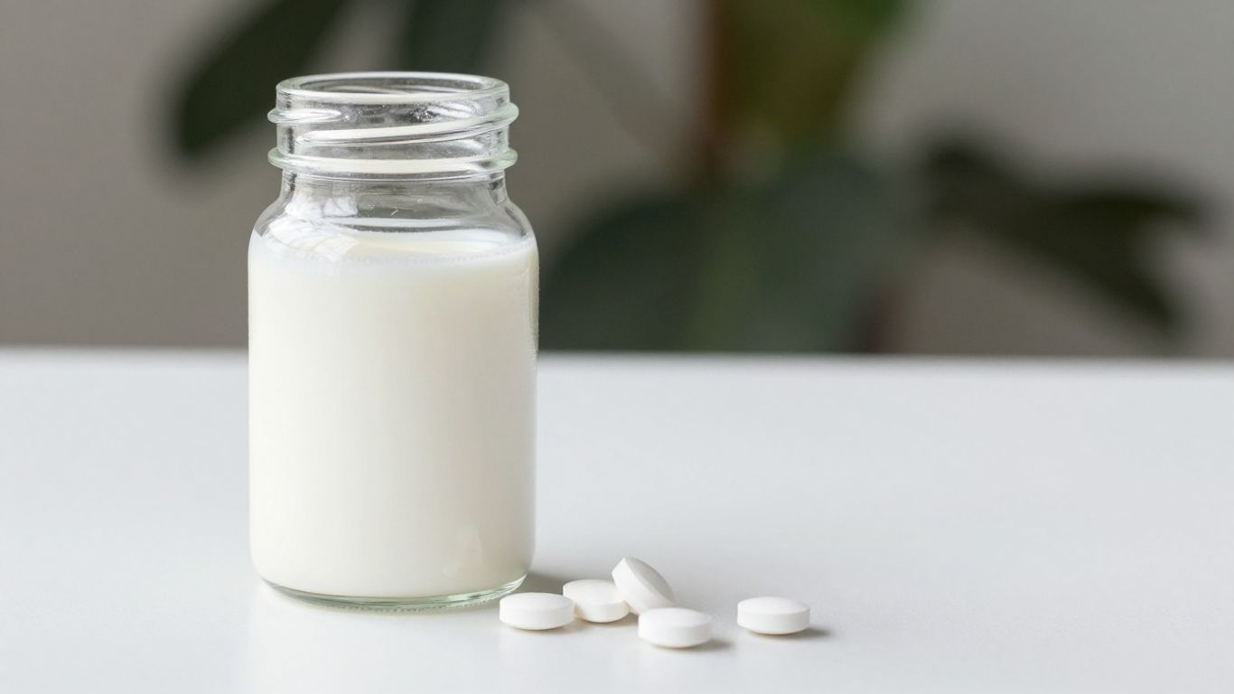 Liquid calcium supplement bottle with calcium citrate tablets.