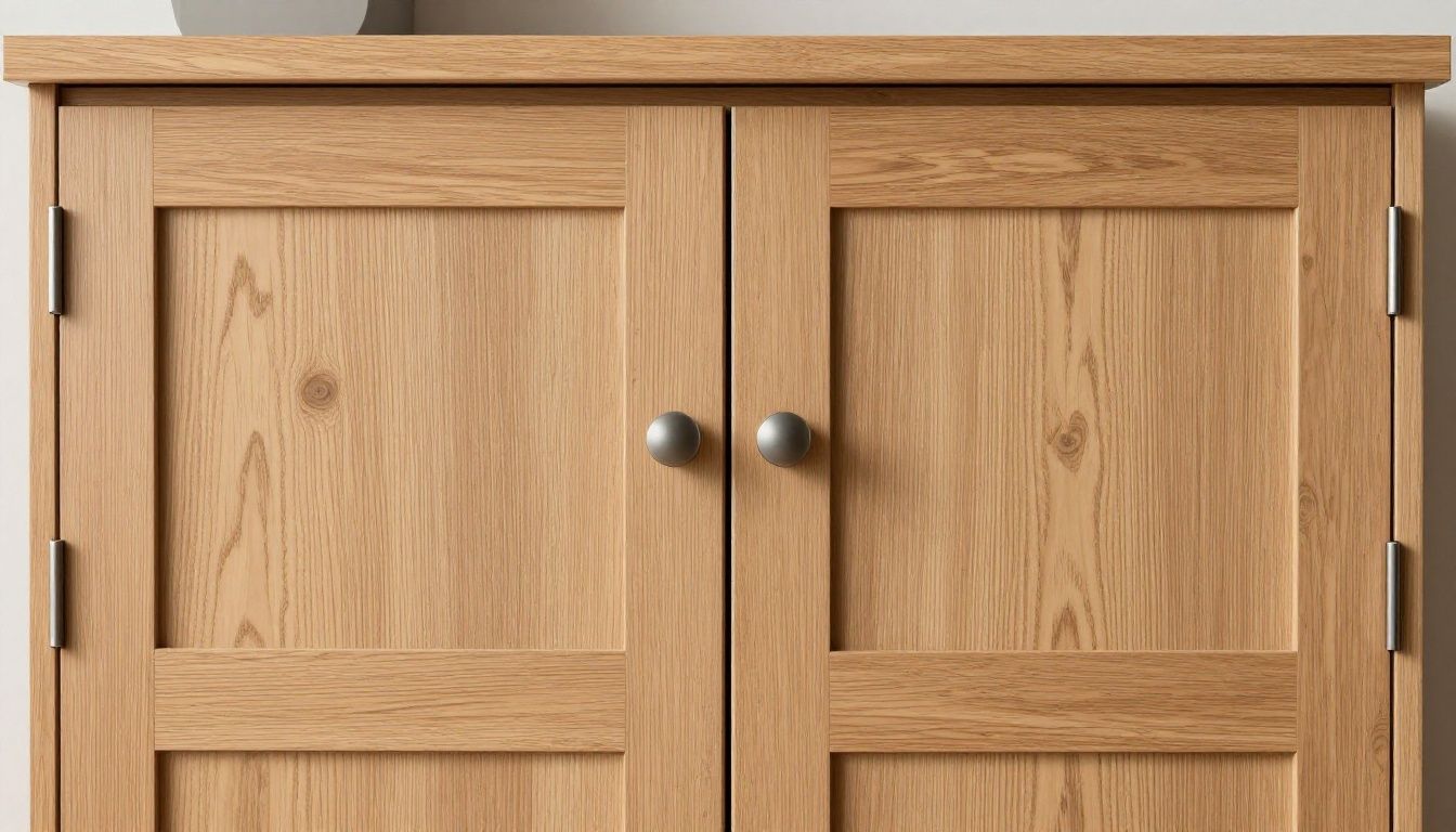 Modern hardware installed on painted oak cabinet doors
