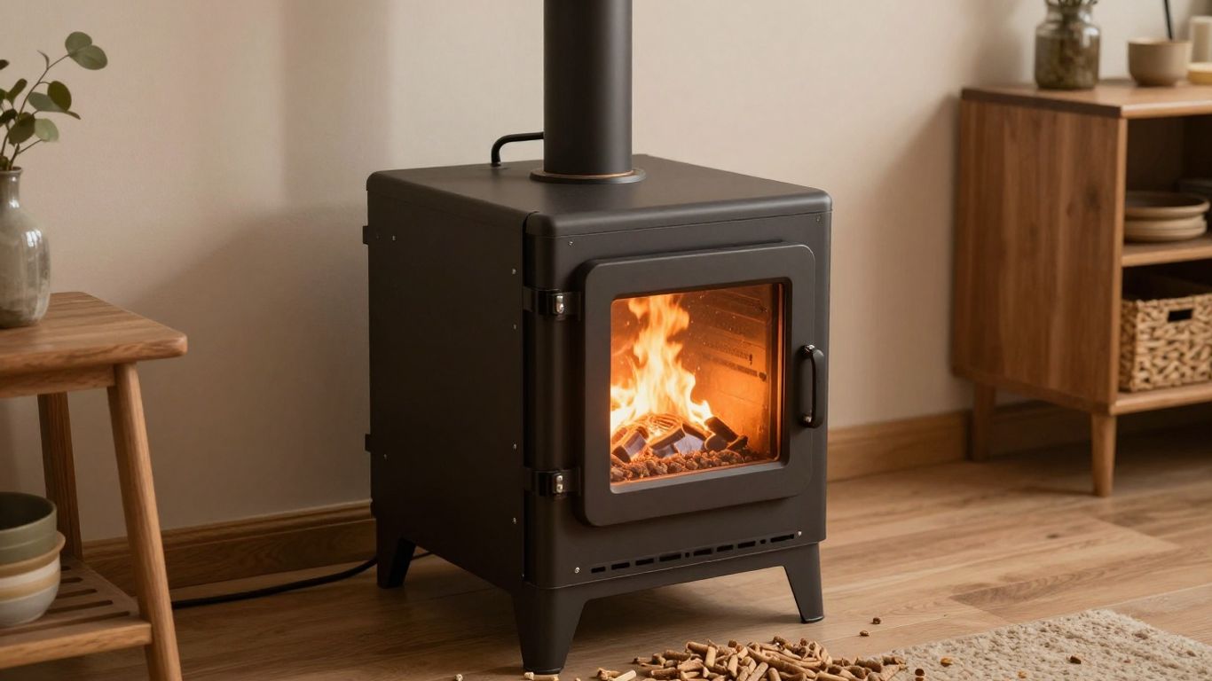 Chaudière biomasse dans un intérieur de maison chaleureux.