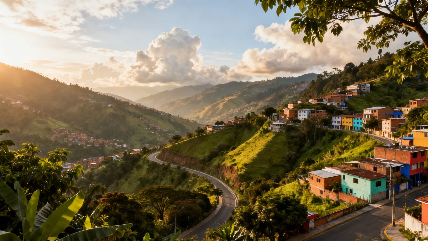 Warm Medellín valley beneath scattered clouds