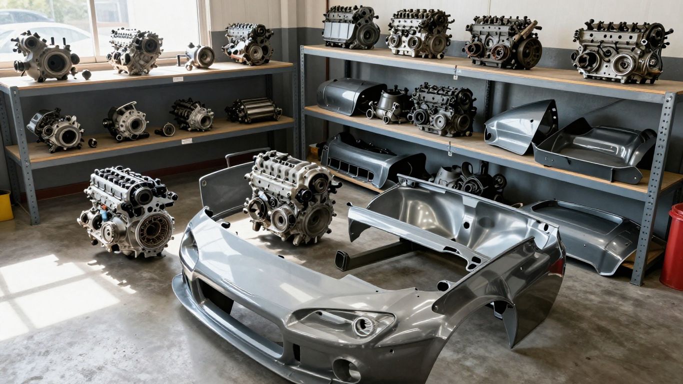 Chrysler car parts in a workshop