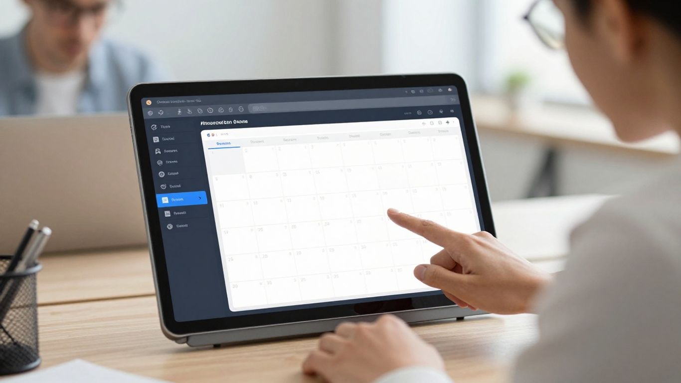 Person using AI scheduling software on a digital device.
