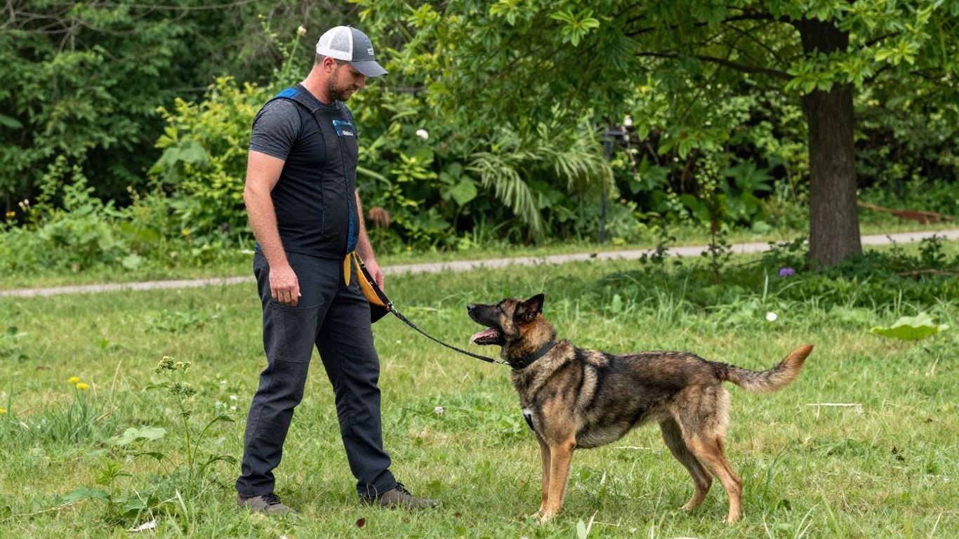 Dog and handler training outdoors in a natural Tennessee setting.
