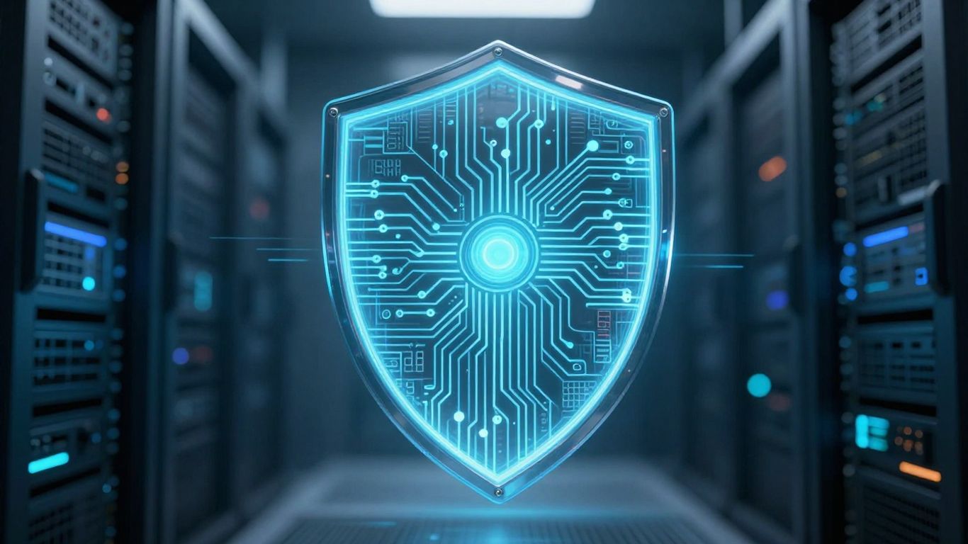 Digital shield protecting against cyber threats.