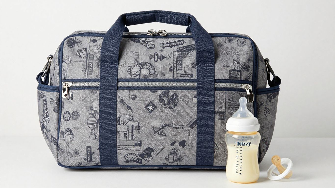 Stylish Itzy Ritzy diaper bag with baby essentials.
