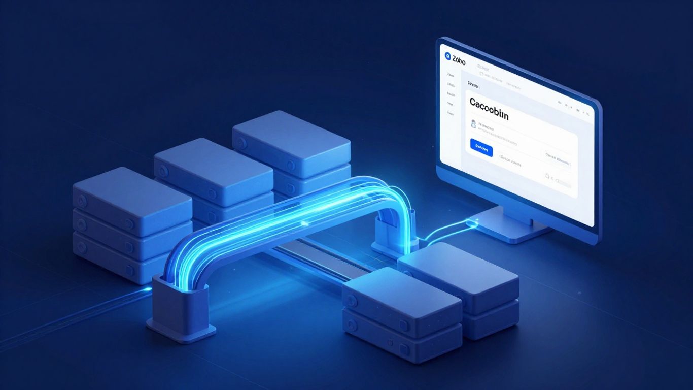 SQL database transitioning to Zoho interface via digital bridge.