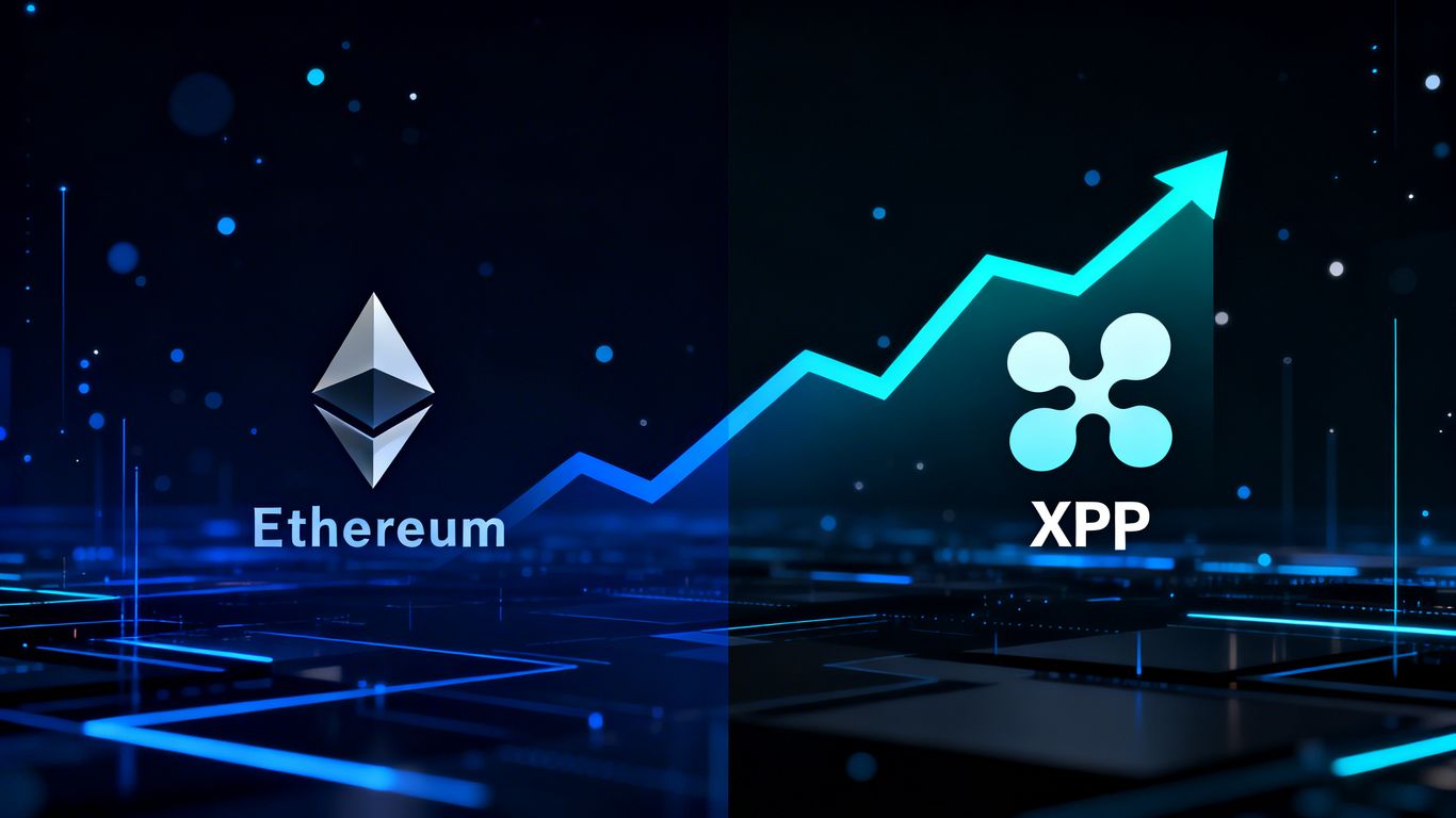 Ethereum and XRP logos in a crypto comparison.