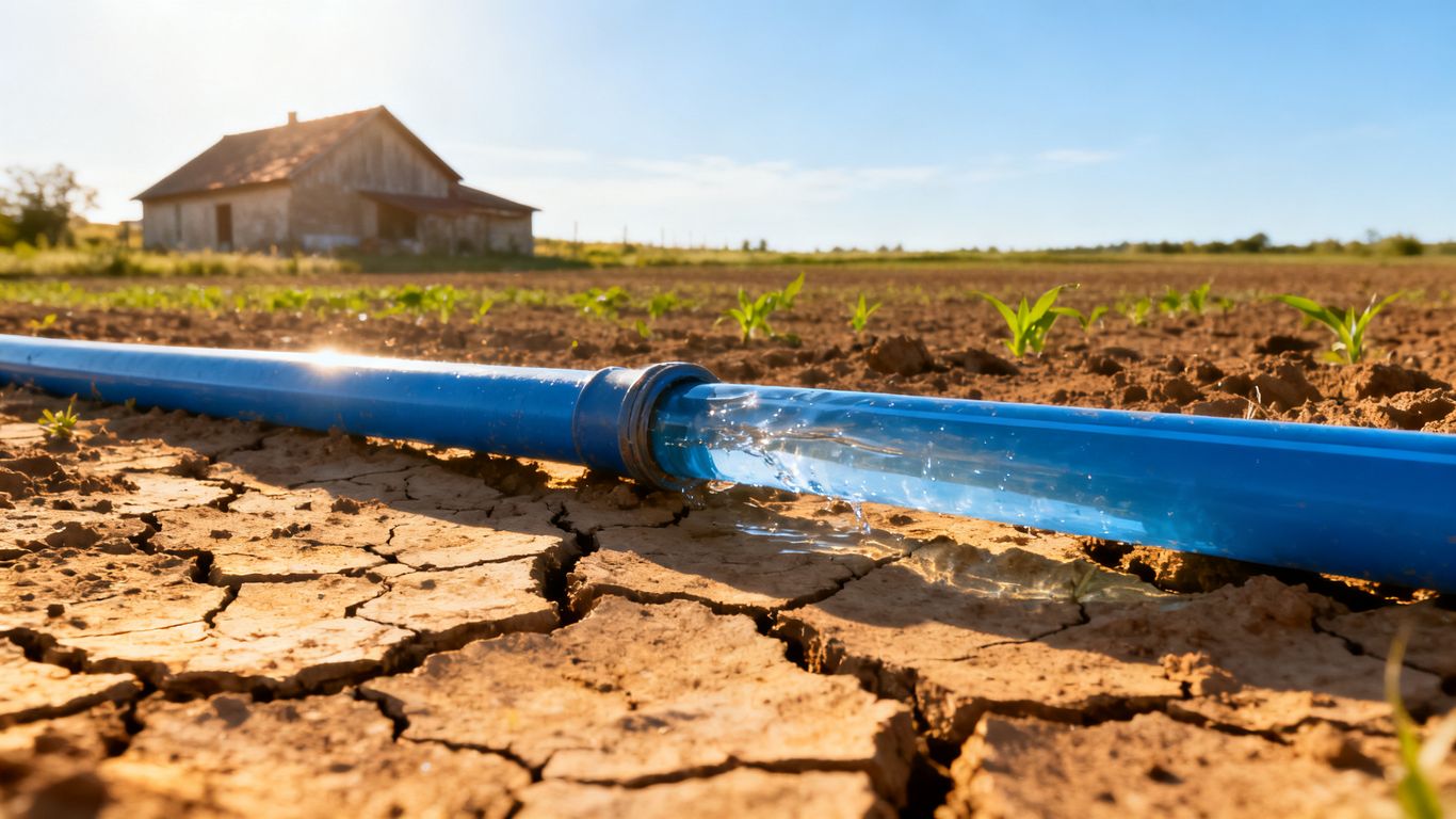 Farm water line installation during dry season.