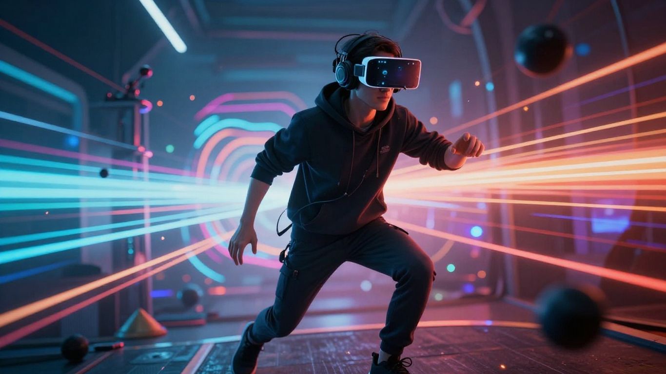 Gamer with AI music video visuals