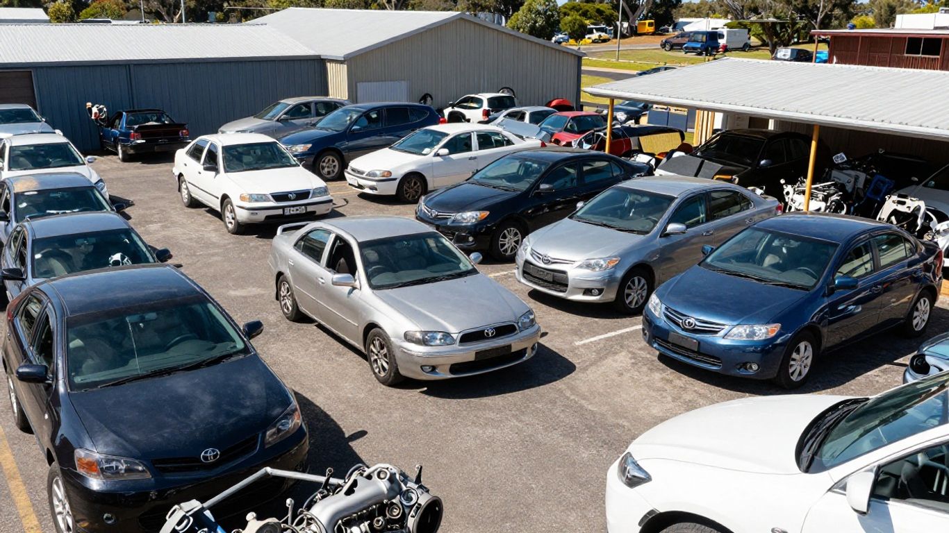 Toyota car parts at a Canberra wrecking yard.