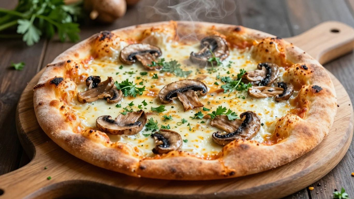 Mushroom pizza with melted cheese and fresh parsley
