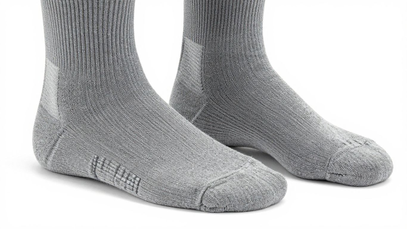 Close-up of zoned cushioning work socks for standing all day.