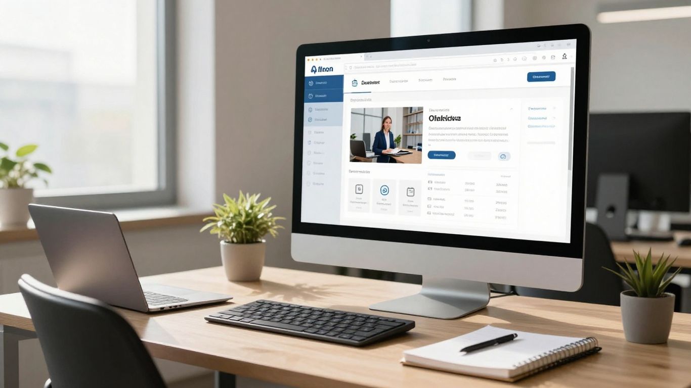 Skilljar LMS interface on a monitor in a bright office.