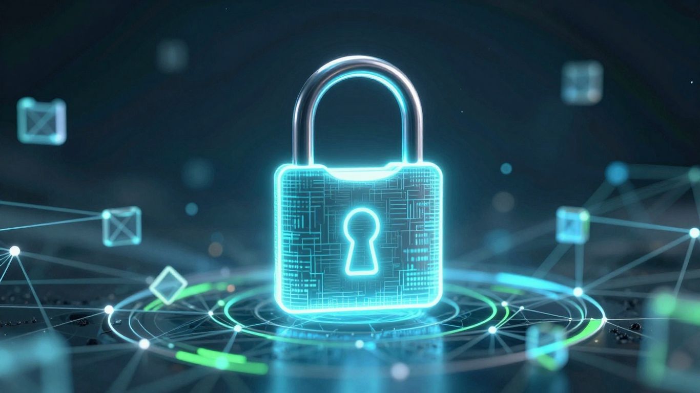 Digital padlock securing an interconnected network.