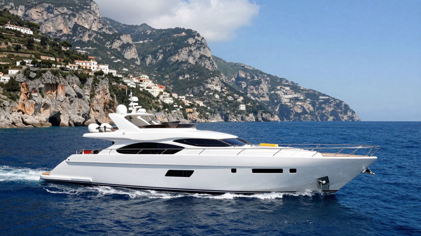 Superyacht sailing along the Italian coast.