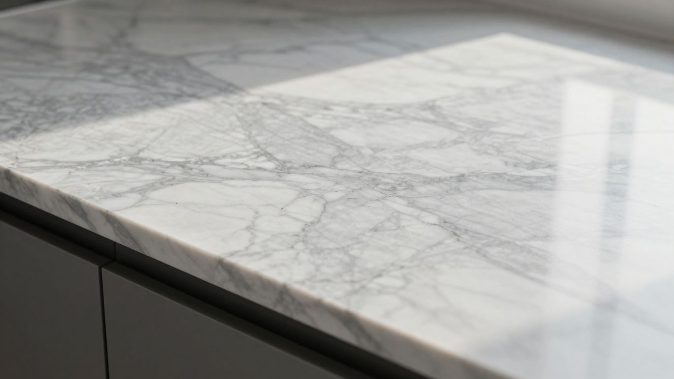 Durable vinyl kitchen worktop with marble effect.