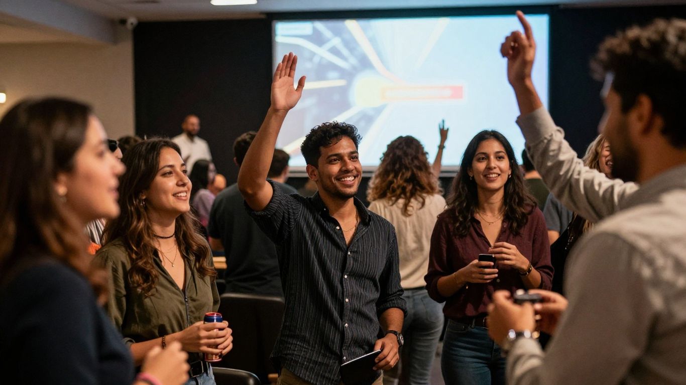 Engaged audience interacting at a lively indoor event