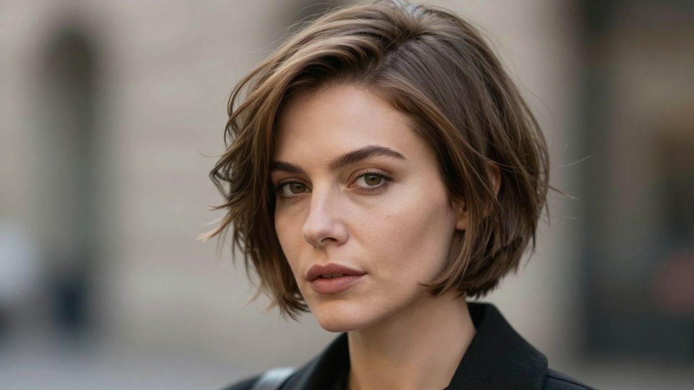 Chic short wig styled for winter fashion.