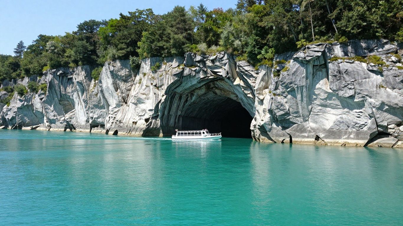 Turquoise lake beneath limestone cliffs