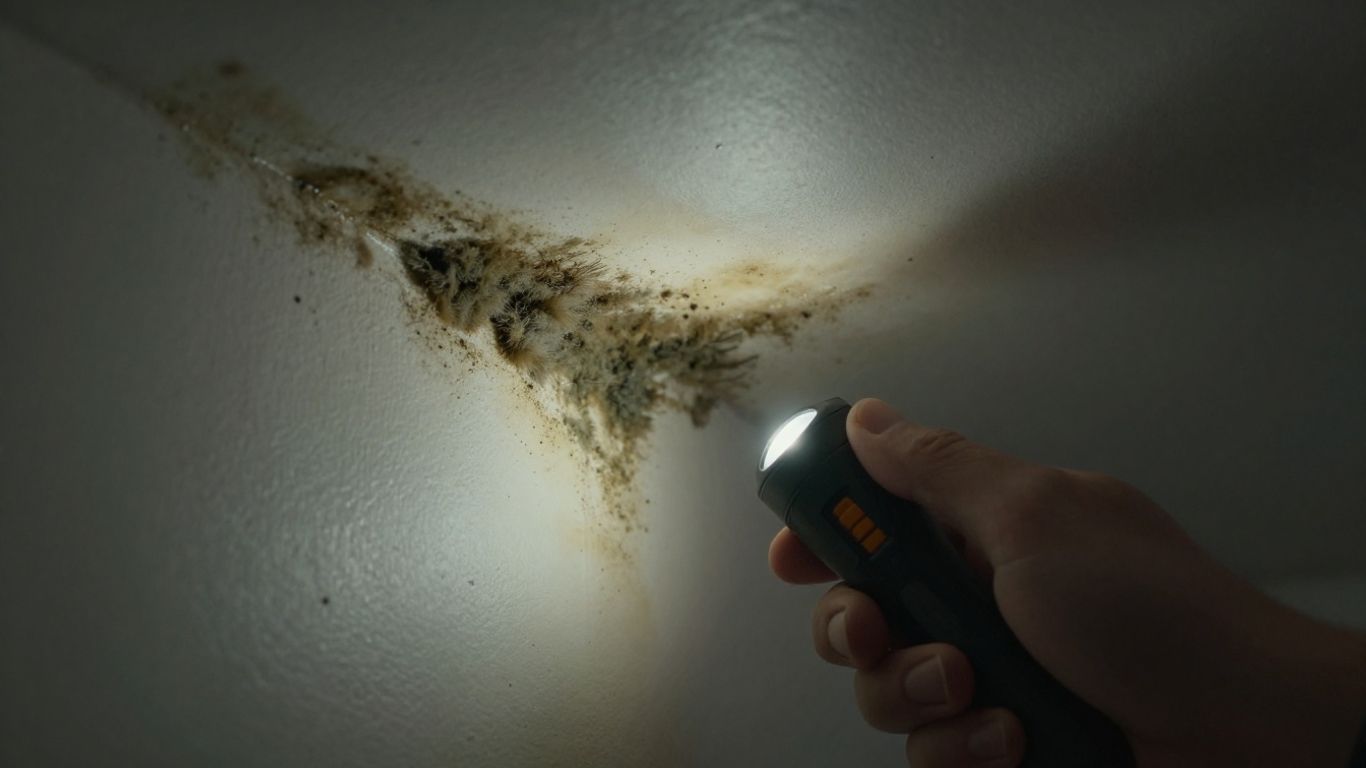 Homeowner inspecting wall for mold growth.