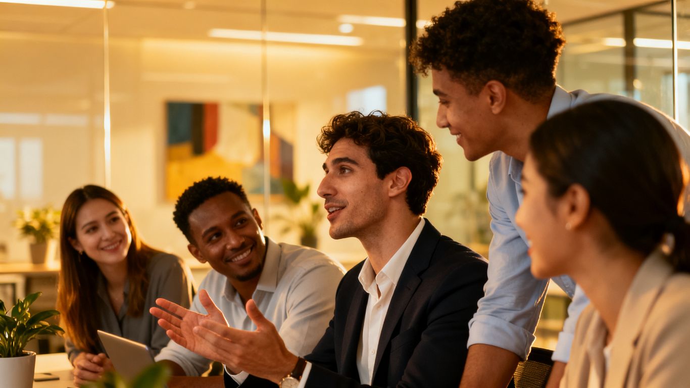 Leaders collaborating, highlighting human connection in business.