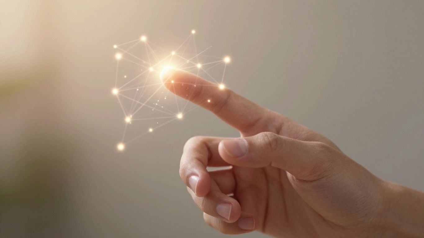 Human hand interacting with digital network