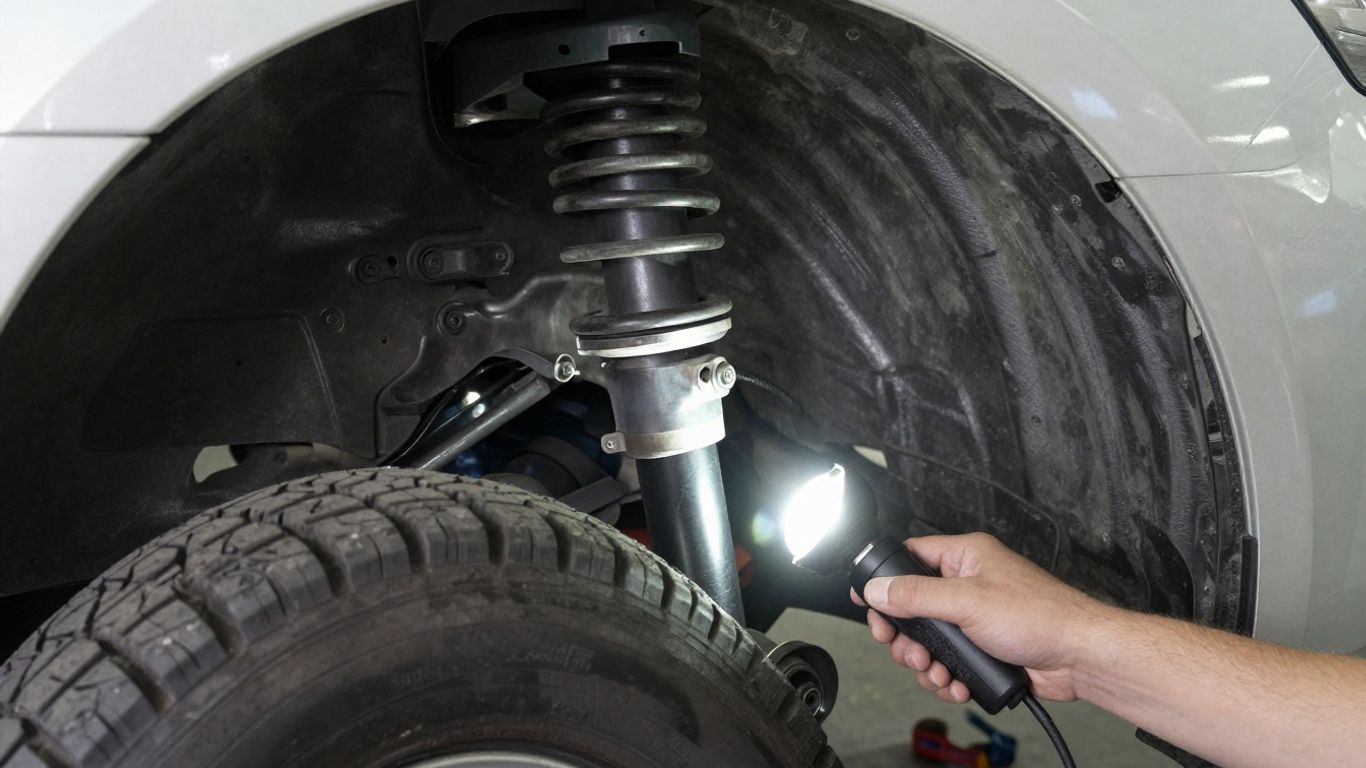 Mechanic inspecting a car suspension system