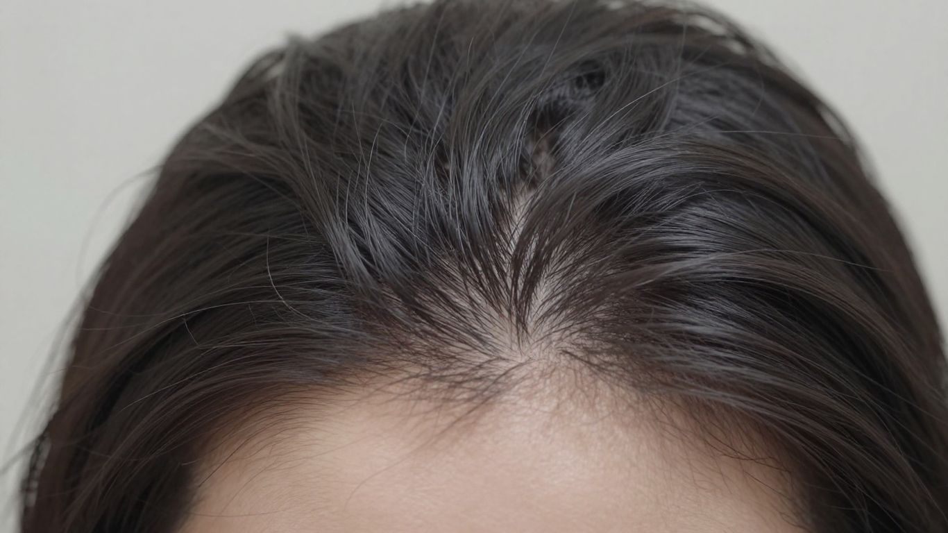 Close-up of hair regrowth on a scalp.