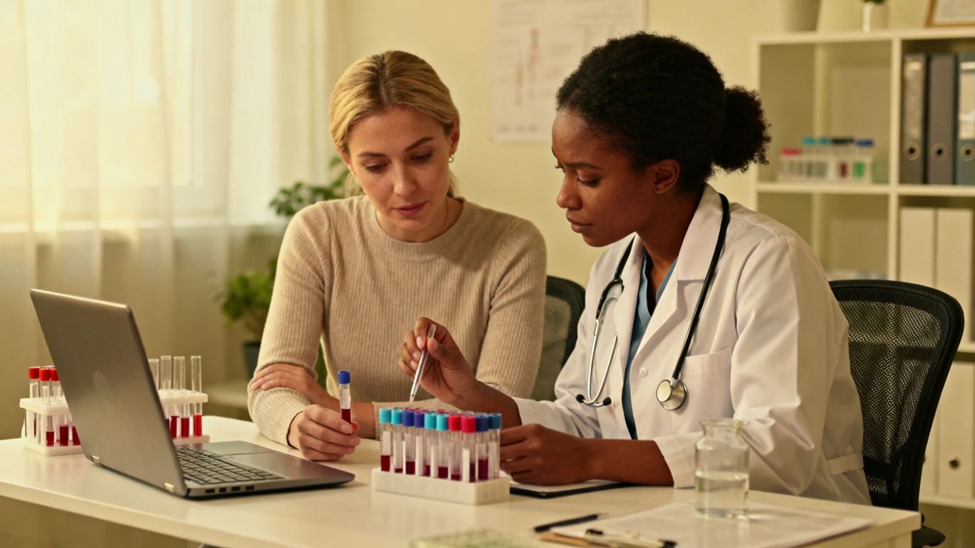 Clinician reviewing endocrine test results with patient