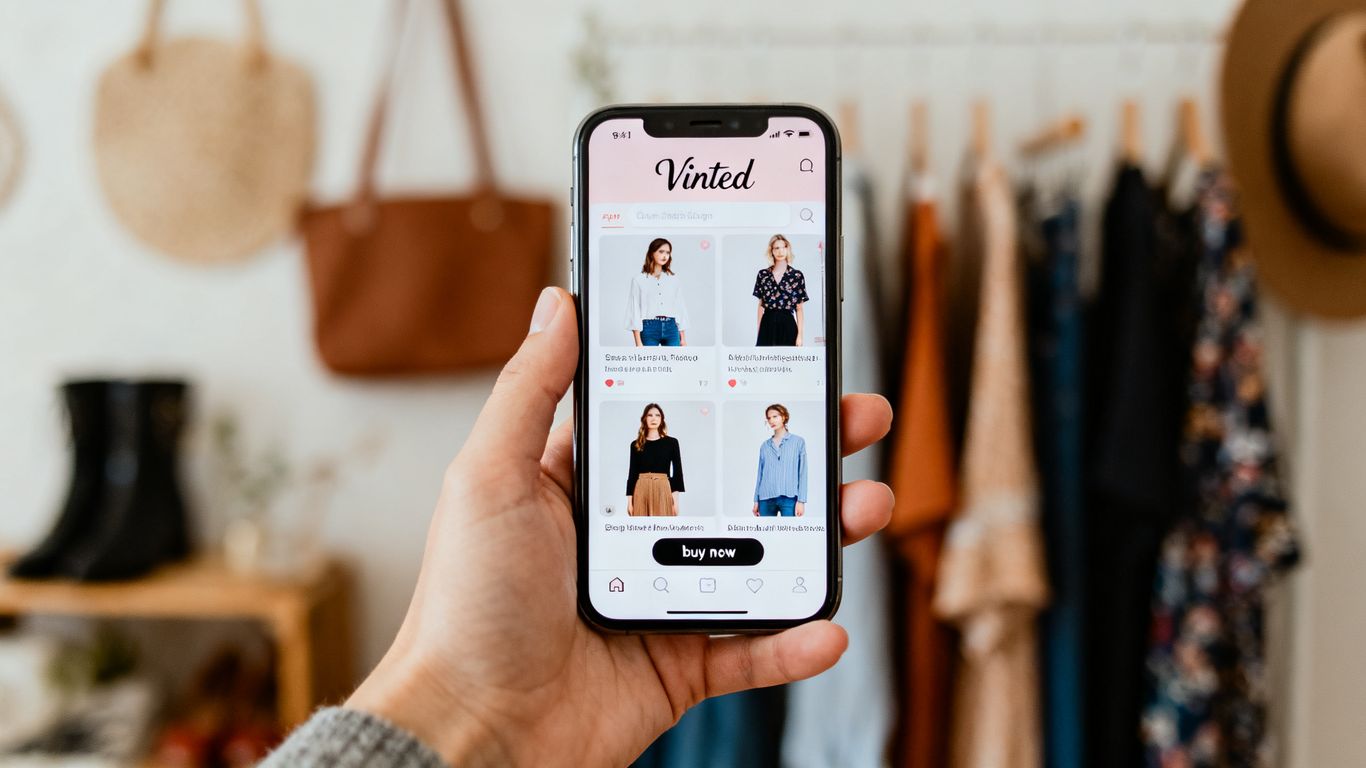 Vinted app on phone, ready to buy clothes.