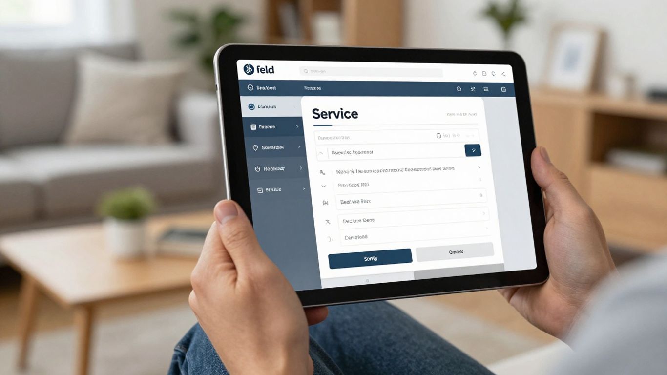 Field service technician using CRM on tablet