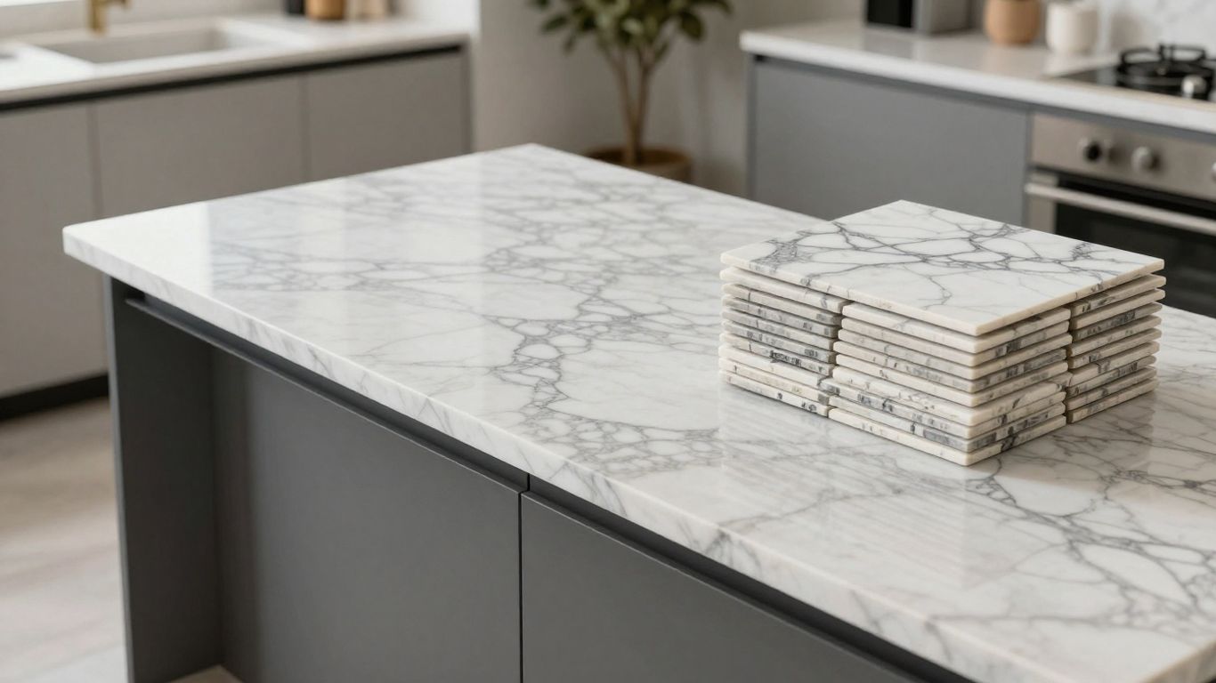 Budget marble tiles and elegant countertop sketch.