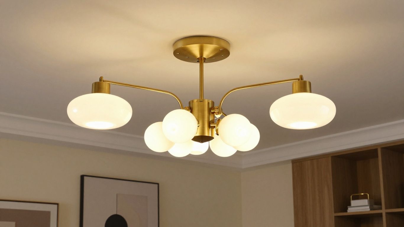 Elegant brass ceiling lights in a stylish room.