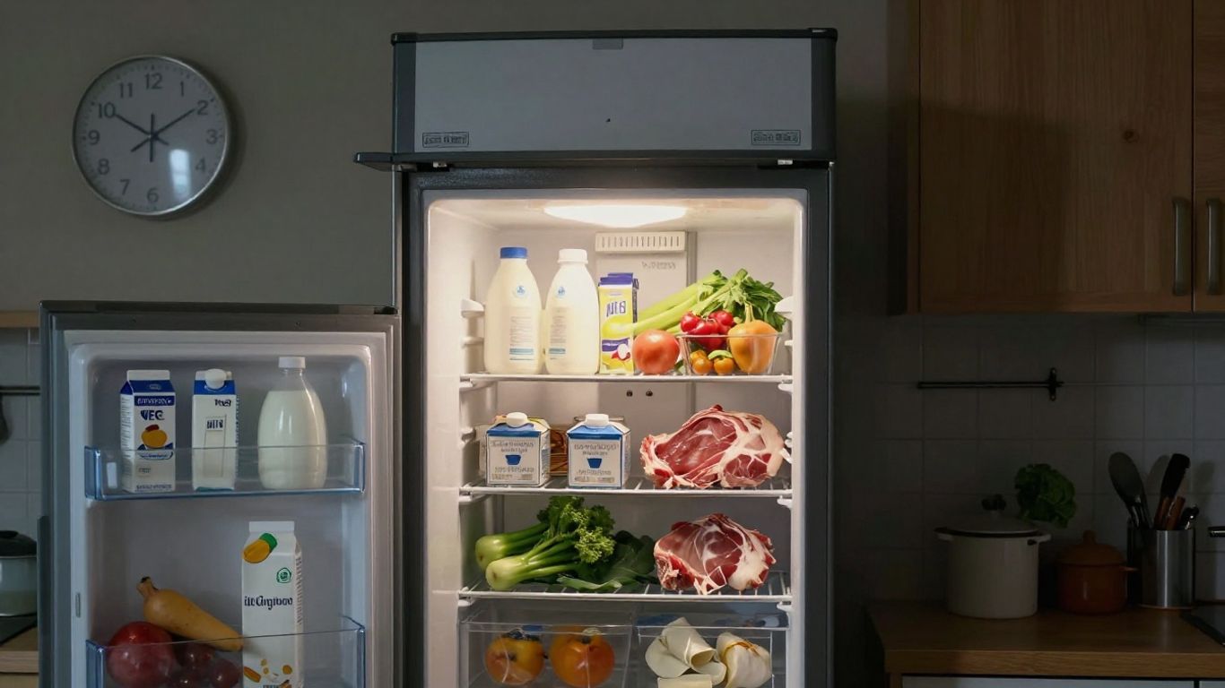Frigo débranché avec nourriture à l'intérieur pendant une panne.