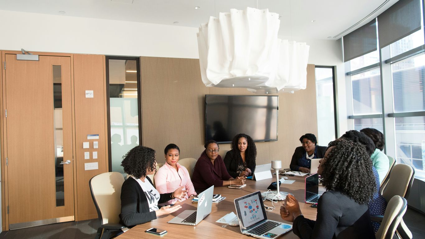 A diverse professional team working in a modern office