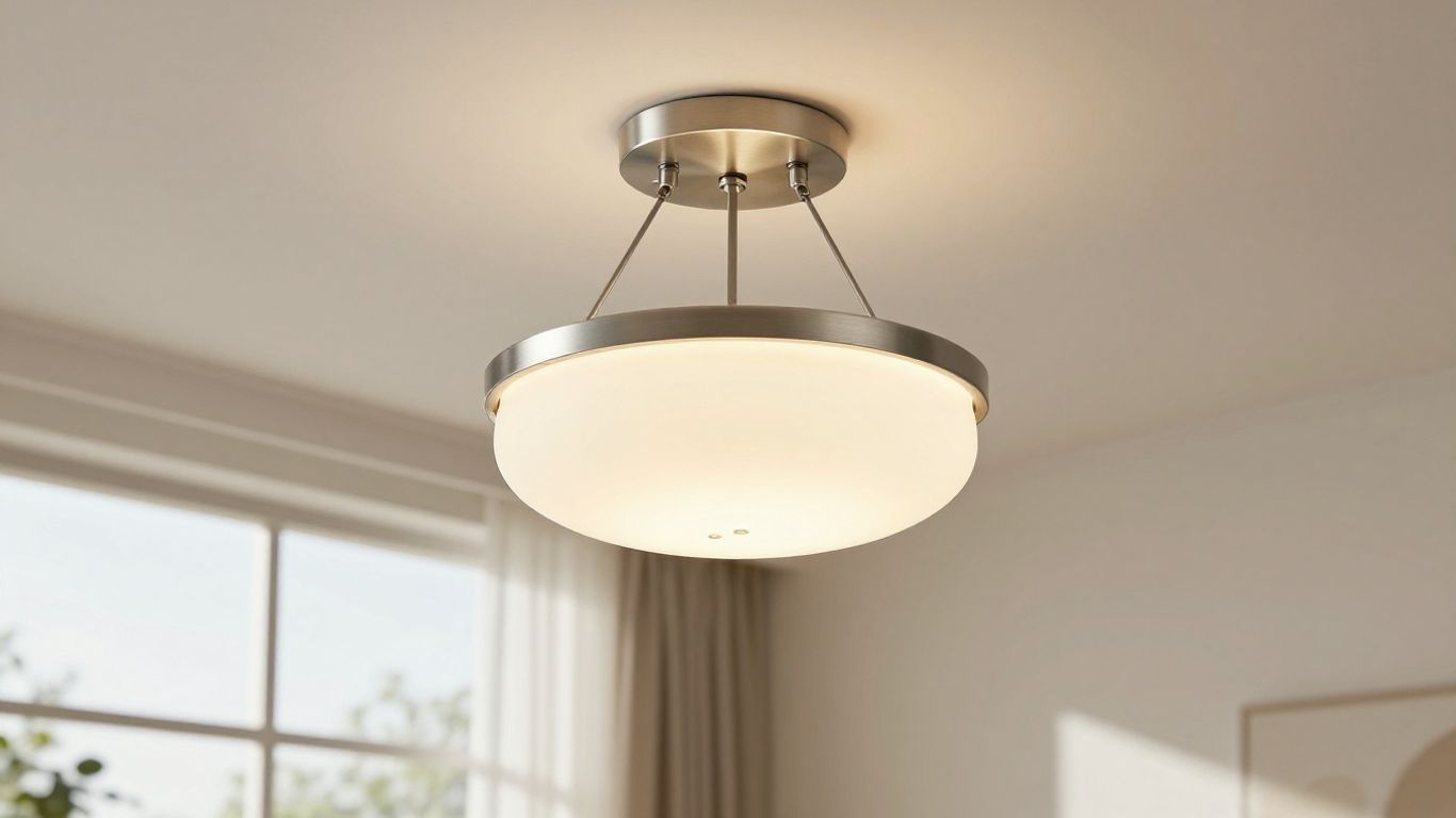Flush mount ceiling light fixture in a modern room.