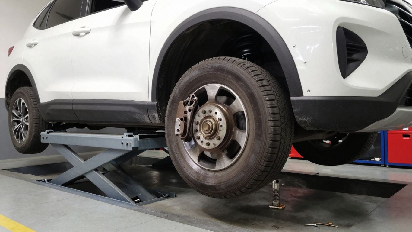 Mechanic inspecting Skoda Yeti suspension components
