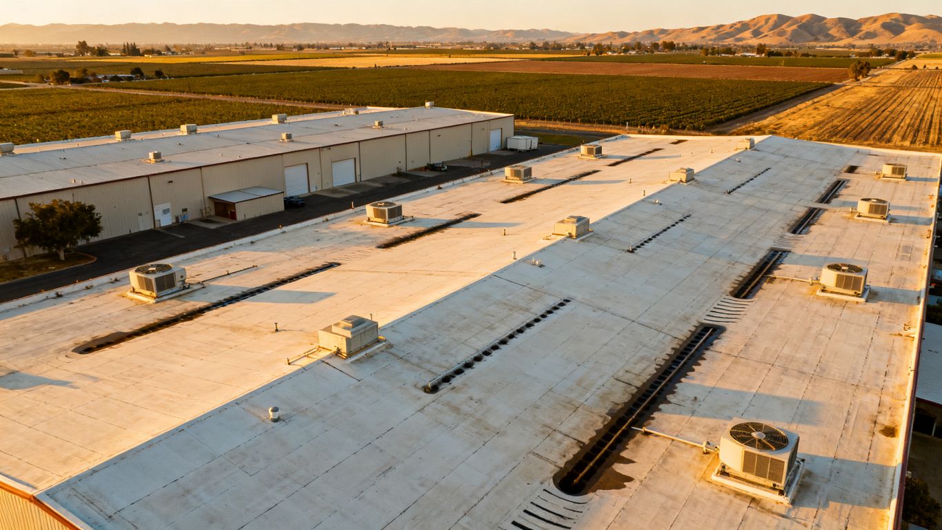 Aerial view of Central Valley warehouse roof