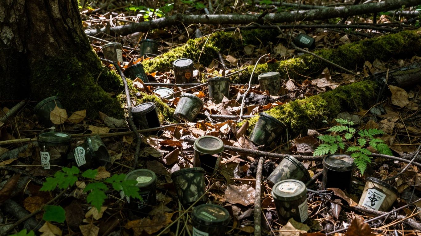 Geocaching-Dosen im Wald versteckt