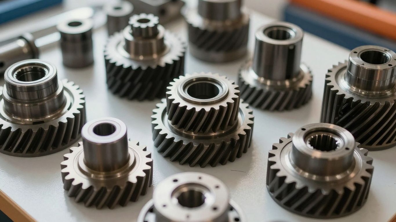 Genuine transmission parts laid out for inspection.