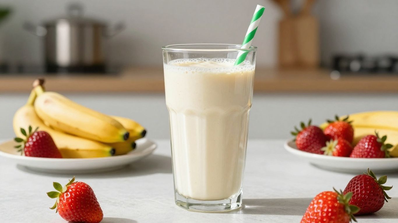 Herbalife shake with fruits on a countertop